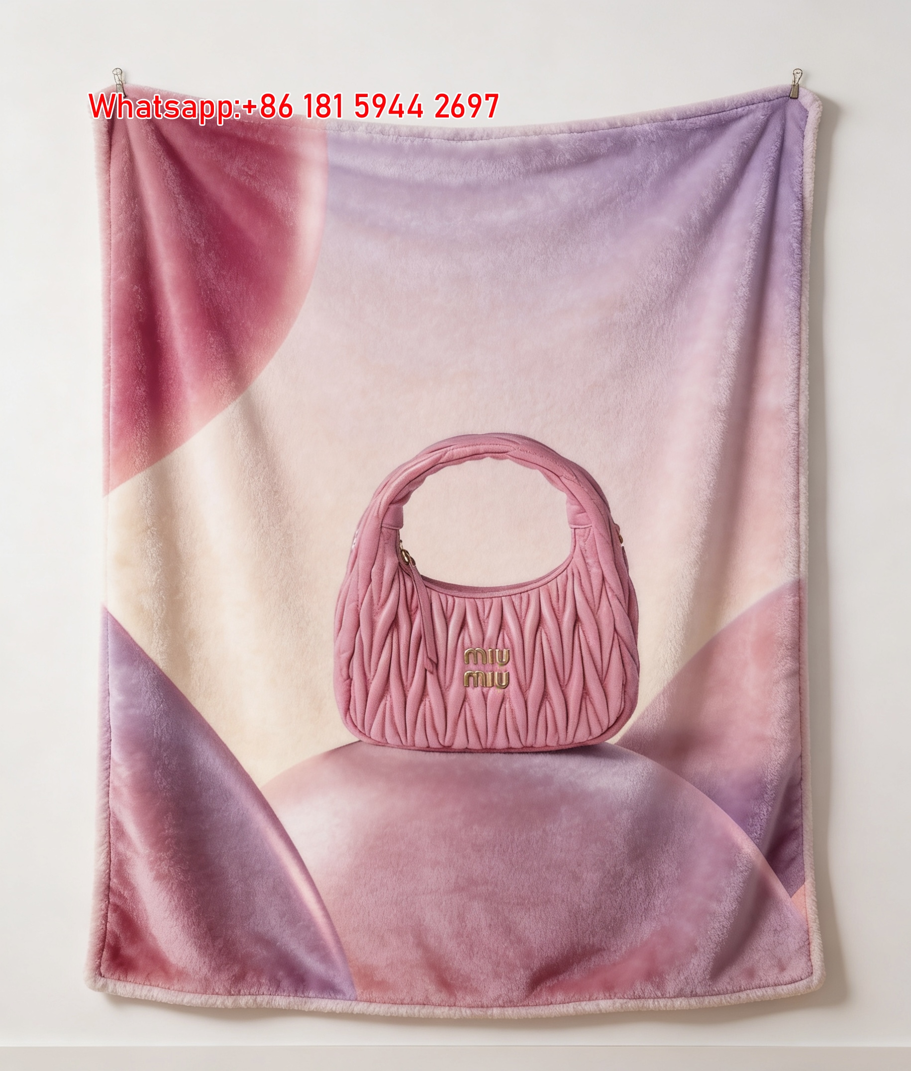 Miu Miu Bright Pink Matelasse Bag on Gradient Background Print Flannel Throw Blanket IMG_0393